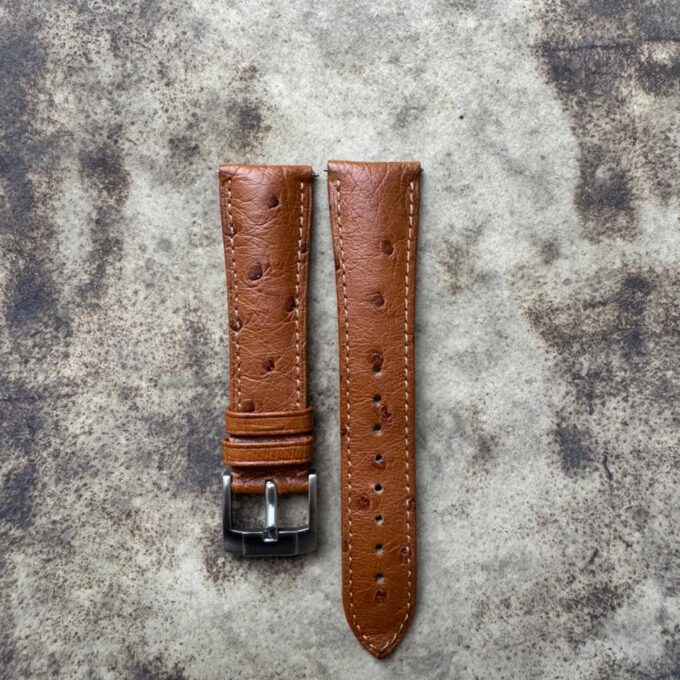 HIRSCH OSTRICH LEATHER BROWN STRAP 22mm